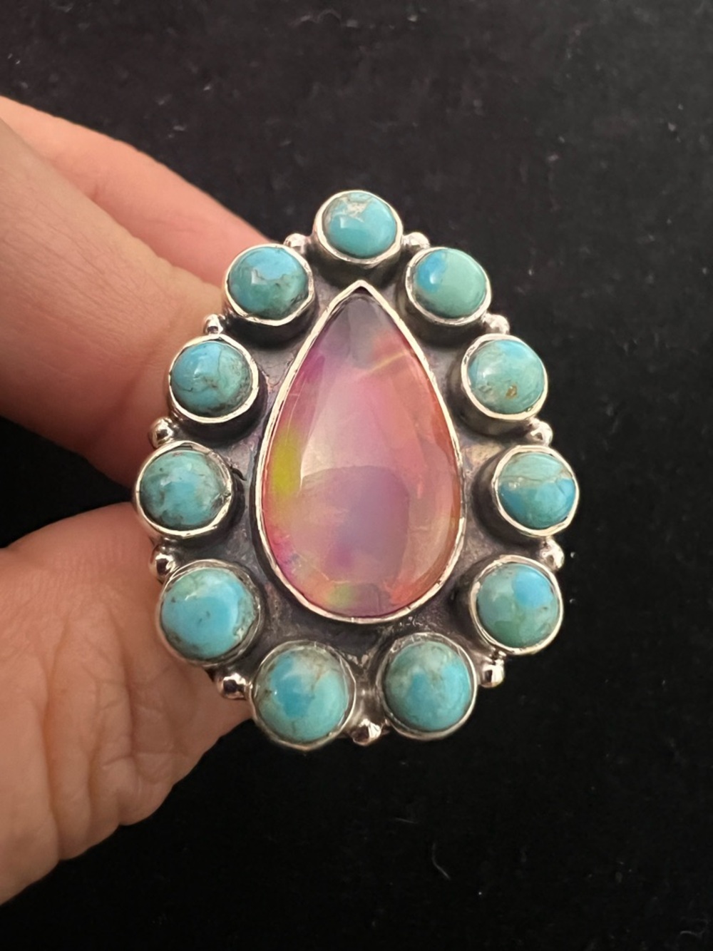 925 STERLING SILVER TURQUOISE AND OPAL STATEMENT RING!!!